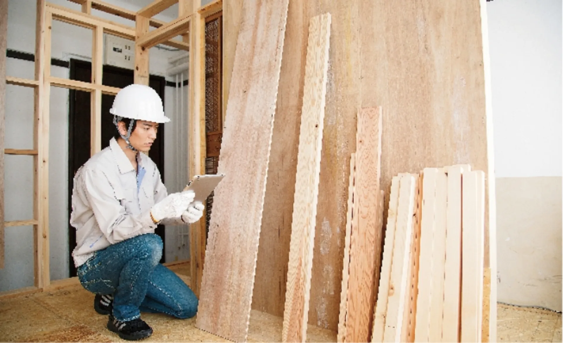 北菱の家 大工が木材を加工している施工風景