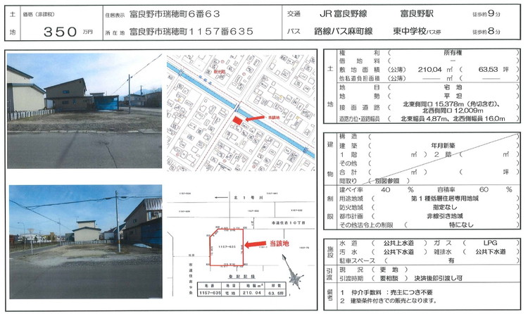 【売土地】富良野市瑞穂町１１５７番６３５